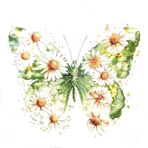 U240# 3 stuks enkele papieren servetten voor decoupage, knutselpapier, groene margrietbloem grote vlinder op witte achtergrond