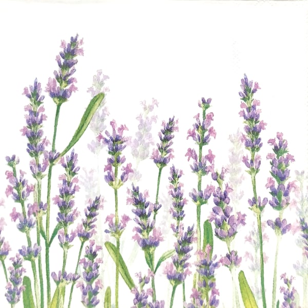 P786# 3 Pieces Of Single Paper Napkins for Decoupage, Copyrighted Craft Tissue, Painted Pastel Purple Lavender Flowers Field