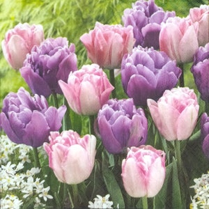 R019# 3 serviettes en papier simples pour découpage, papier de soie artisanal violet rose double champ de tulipes photo