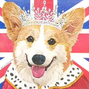 Q127# 3 stuks enkele papieren servetten voor decoupage, knutselpapier, Britse Royal Corgi-hondenkop met Quenn's diamanten kroon op vlagachtergrond