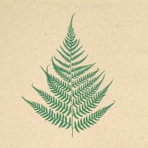 P579# 3 stuks enkele gerecyclede papieren servetten voor decoupage, knutselpapier, groen varenblad op gerecycled kraftpapier bruin