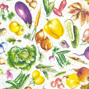 P541 # 3 Stück Papierservietten für Decoupage, Bastelpapier, Erbse, Salat, Zwiebel Und Andere Gemüse Muster Auf Weißem Hintergrund