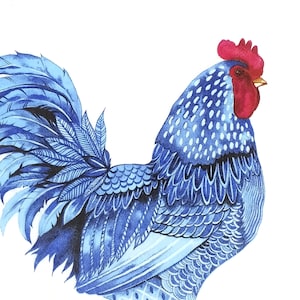 P807# 3 serviettes en papier pour découpage, papier de soie artisanal, paire de poule et coq bleus sur blanc