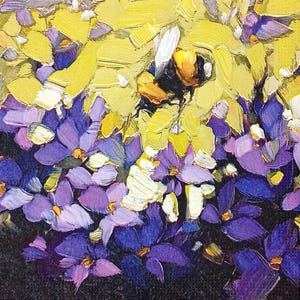 U372# 3 tovaglioli di carta singoli per decoupage, tessuto artigianale protetto da copyright, fiori viola dipinti con api