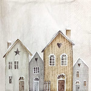 U130# 3 pezzi di tovaglioli di carta singoli per decoupage, fazzoletti artigianali, fila di case scandinave in legno invernale