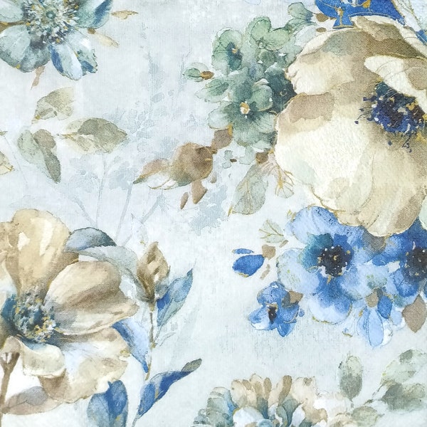 R277 # 3 Stück einzelne Papierservietten für Decoupage, Bastelgewebe, Pastell Blau Beige Anemone Windblumen Blumen Muster