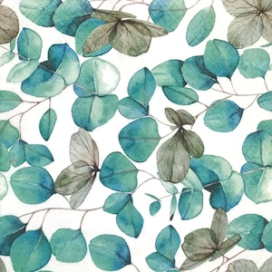 Q799# 3 sztuki pojedynczych serwetek papierowych do decoupage'u, papier rzemieślniczy, wzór zielonych liści eukaliptusa na białym