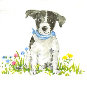P230# 3 stuks enkele papieren servetten voor decoupage, knutselpapier, zwart-wit geverfd Puppy Dog In The Meadow