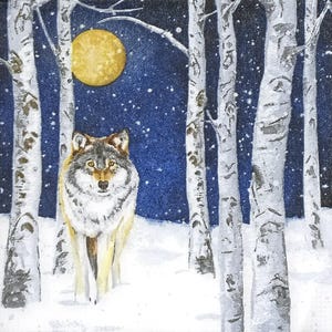 Z108# 3 pezzi di tovaglioli di carta singoli PICCOLI per decoupage, formato cocktail in carta velina, lupo notturno invernale nella foresta innevata con luna piena