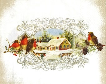 20 Servietten Winterszene Mit Vogel – 33x33 Cm, 3-lagig, Aus Papier, Made In Germany