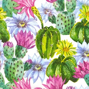 Q228 # 3 serviettes en papier pour découpage, papier peint artisanal, fleurs de cactus roses, motif vert plantes succulentes