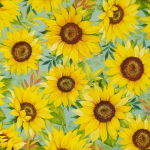 P016 # 3 Stück Papierservietten für Decoupage, Papierhandtücher, mit Sonnenblumen Muster Auf Blauem Hintergrund