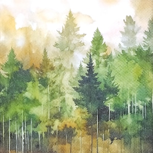 Z083# 3 pezzi di PICCOLI tovaglioli di carta singoli per decoupage, veli artigianali formato cocktail, autunno nebbioso verde abete rosso abete foresta scanalatura