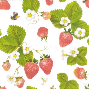 R156 n° 3 serviettes en papier simples pour découpage, papier de soie artisanal, motif fraise rouge et feuilles vertes