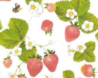 20 Piccoli Tovaglioli Da Cocktail, Motivo Fragole, Estivi, Giardino