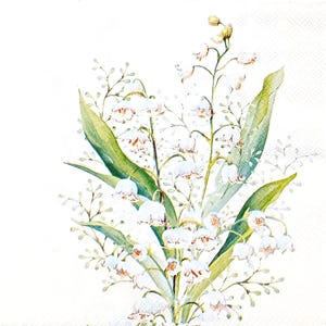 U358 # 3 serviettes en papier pour découpage, papier de soie artisanal, bouquet de fleurs de muguet sur fond blanc