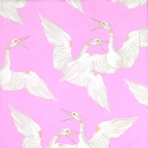 R368# 3 pezzi di tovaglioli di carta singoli per decoupage, carta velina, motivo con cigni bianchi su sfondo rosa