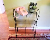 Atomic Mid Century Modern End Table - Black Metal - Telephone Table - Book Shelf - Plant Stand - Bar