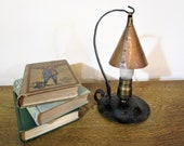 Antique Craftsman Wrought Iron and Hammered Copper Lamp w Pendant Shade - 1910 39 s 20 39 s - Mission - Bungalow - Arts Crafts Lamp