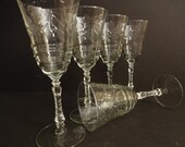 Vintage Libbey Rock Sharpe Crystal Water Goblets In Arctic Rose Aka Dover Pattern - Libbey Cut Crystal Wine Glasses - Vintage Wedding Decor