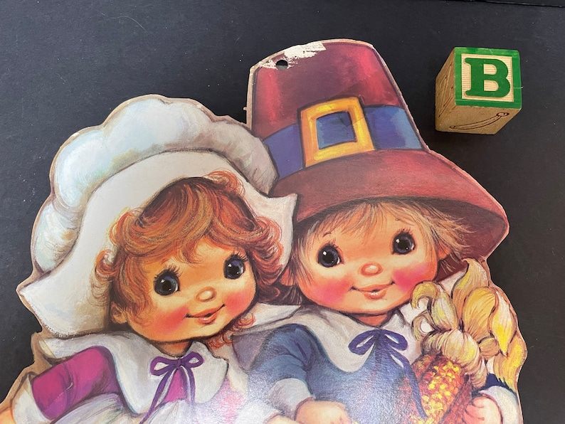 Vintage Eureka Big Eyed Pilgrim Boy and Girl Die Cut Cardboard ...