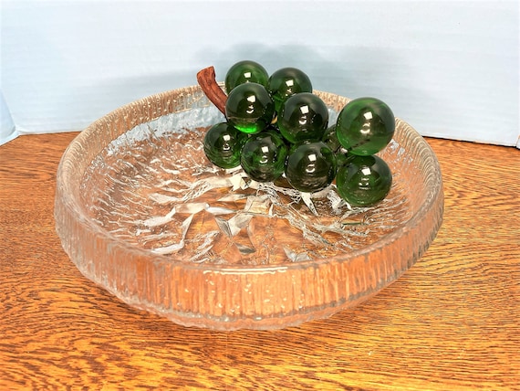 Large Vintage Glacier Ice Glass Bowl - "Lunaria" - Tapio Wirkkala for Iittala - Finland - 1972 - 10 1/2" - Signed
