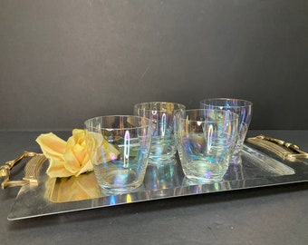 MCM Iridescent Rocks or Old Fashioned Cocktail Glasses - Set of 4 - ElegantTapered Shape - Hollywood Regency - Delicate Rainbow Hued Crystal