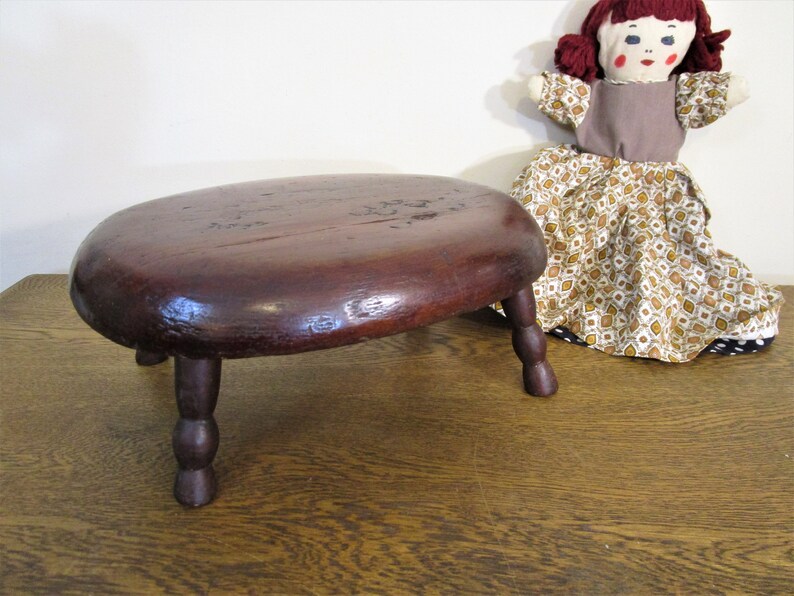 Antique Mahogany Footstool Oval Step Stool Solid Wood Primitive Distressed Rustic Farmhouse Decor Cabin Decor image 2