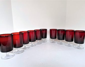 Luminarc Cavalier Ruby Red Water Goblets or Large Wine Glasses -Your Choice - Set of 6 or Set of 4 - Made in France - Holiday Barware