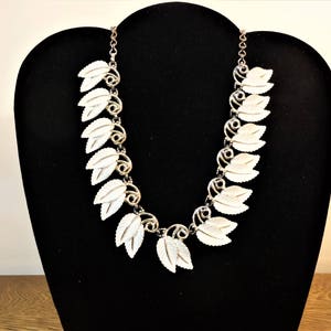 White Enamel Leaf Necklace by Charel | 1940s Vintage Necklace with White Enamel Leaf Design | Signed Charel | Vintage Jewelry Set