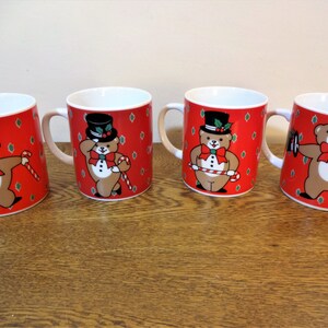 Vintage Porcelain Dancing Bears Christmas Mugs - Set of 4 - Gift - Made in Japan