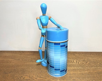 Vintage Blue Check King-Seeley Thermos - 8 1/2" - 16 oz. Thermos - 1970's - Vintage Camping - RV - Picnic Gear - Unbreakable Plastic Liner