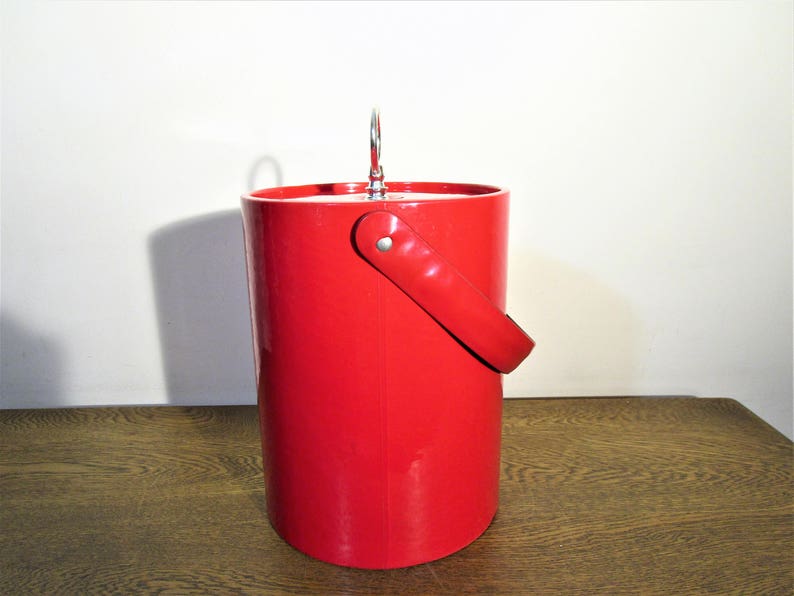 Large Vintage Ice Bucket Mid Century Shiny Red Vinyl Ice Etsy