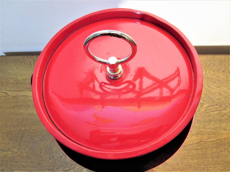 Large Vintage Ice Bucket Mid Century Shiny Red Vinyl Ice Etsy