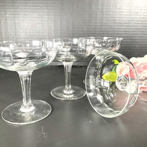 Vintage Cut Crystal Coupe Champagne/Cocktail Glasses - Set of 4 - Large Floral Cut Crystal Cocktail Coupe Glasses - Hollywood Regency