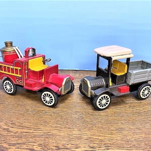Vintage Shioji/Cragstan Litho Tin Friction Model T - Your Choice - "Antique Old Smoky" Fire Truck or Ford Pickup Truck - 1950's/60's- Japan
