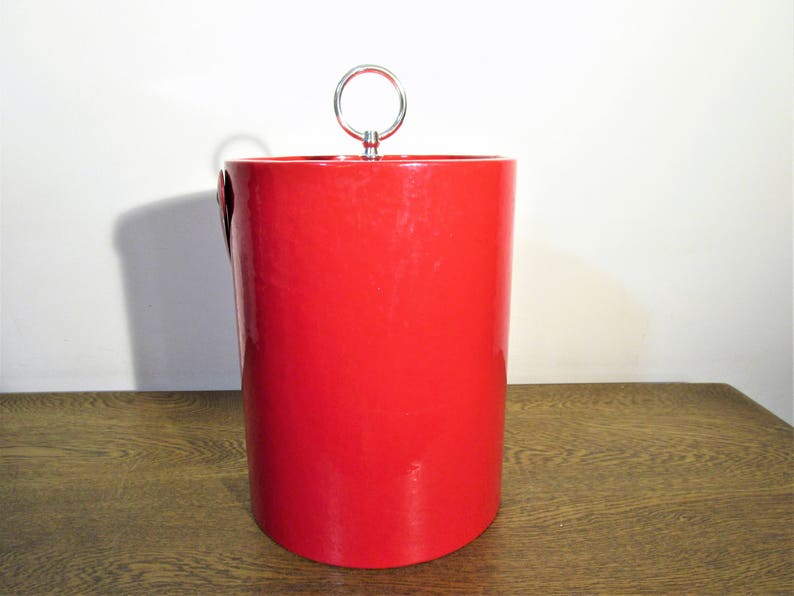 Large Vintage Ice Bucket Mid Century Shiny Red Vinyl Ice Etsy