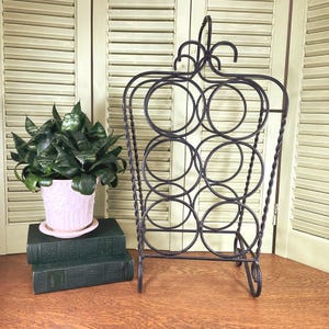 Mid Century Wrought Iron Bottle Holder/Wine Rack - Tall Tabletop Wine/Beer Storage Rack - Countertop Wine Bottle Display - Holds 6 Bottles