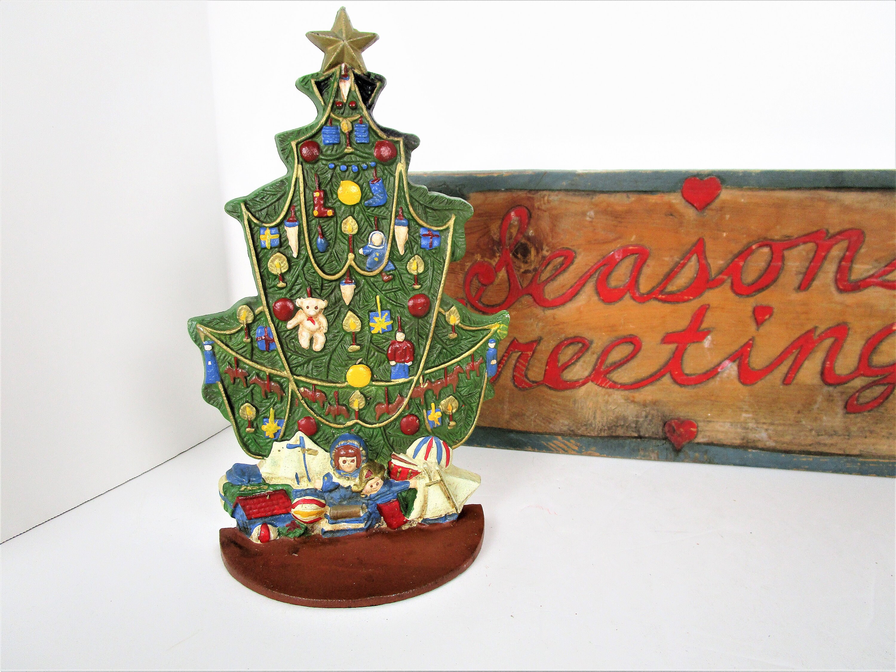 Vintage Cast Iron Christmas Tree Door Stop Cast Iron Etsy
