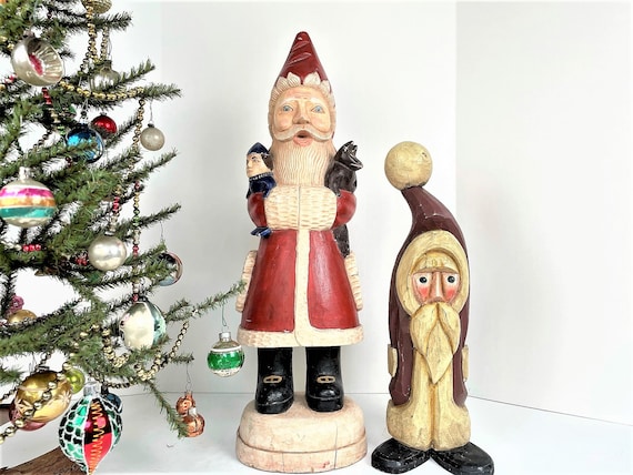 8 Wooden Hand Painted Miniature Christmas Tree Ornaments Primitive Folk