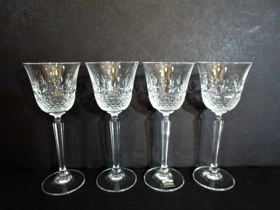 Set of 8 Cut Lead Crystal Drinking Glasses- 8 oz. Diamond Pattern NICE  VINTAGE