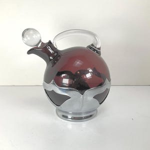 Art Deco Farber Bros./Krome Kraft Chrome & Amethyst Glass Ball Decanter - Cambridge Glass -Vintage Barware - AS IS
