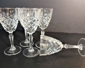 Cut Crystal Wine Glasses - Set of 5 - Cristal D'Arques - "Dauphine" -  Made in France -Mid Century Stemware - Holiday Table