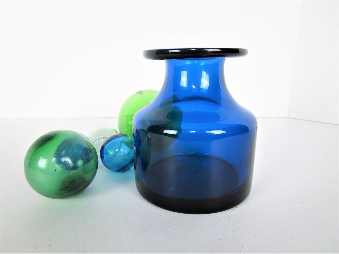 Vibrant Blue Art Glass Bottle/vase Mid Century Modern Art Etsy