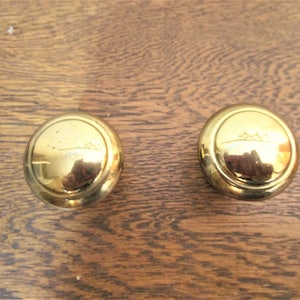 Vintage Heavy Brass Drawer Pulls - Set of 2 - Shiny Brass Round Drawer Knobs - Mounting Screws Included - DIY - Relacement Knobs