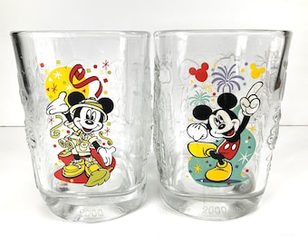 Disney 2000 Mickey Mouse Glasses - Set of 2 - McDonald's Disney Glasses - Square  Glasses - Disney World Celebration Collectible Glassware