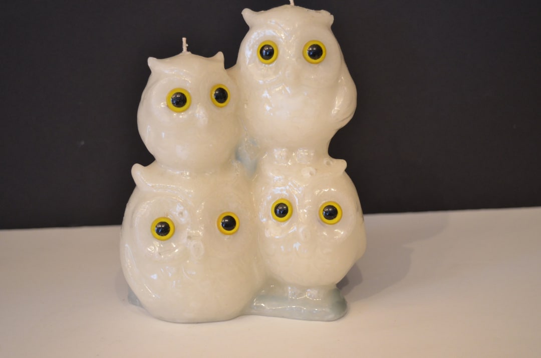 Vintage Owl Candle Owl Quartet Candle White Owl Family Candle Vintage Woodland Owl Decor Etsy