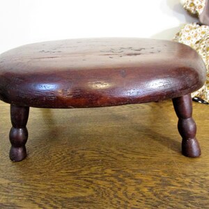 Antique Mahogany Footstool Oval Step Stool Solid Wood Primitive Distressed Rustic Farmhouse Decor Cabin Decor image 5