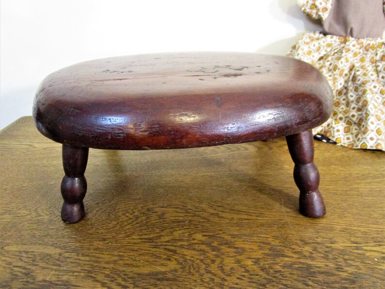 Antique Mahogany Footstool Oval Step Stool Solid Wood Primitive Distressed Rustic Farmhouse Decor Cabin Decor image 5