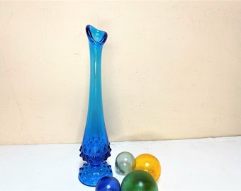 Mid Century Fenton Hobnail Swung Glass Vase - Colonial Blue - 10" - Cobalt Blue Fenton Art Glass Pedestal Vase
